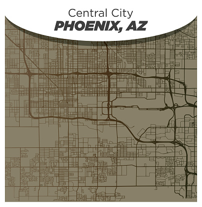 Retro Antique Map of Phoenix Arizona in a Fancy Old Style to be used on website or for print brochures to identify location of business or other.