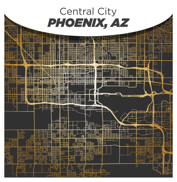 istock Fancy Luxurious Gold Street Map of Phoenix Arizona Central City 1183715570