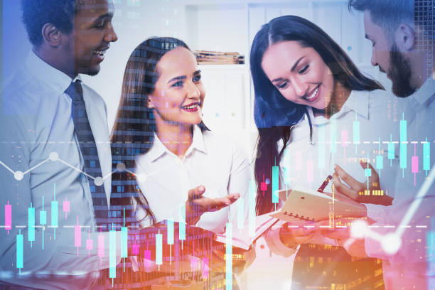 istock Happy diverse business team in office, graphs 1183716841