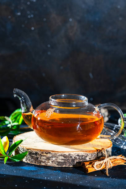 istock Glass teapot with hot tea.  Place for text . 1183717262