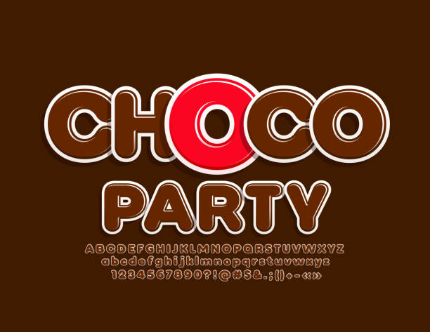 vektor kreative plakat choco party mit glänzenden schrift. trendiges braunes und weißes alphabet - schokolade typografie stock-grafiken, -clipart, -cartoons und -symbole