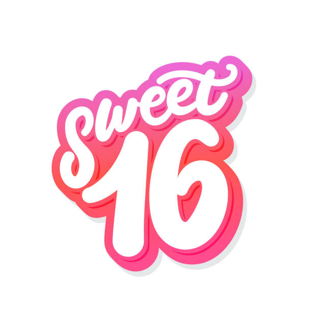 illustrazioni stock, clip art, cartoni animati e icone di tendenza di dolci 16 anni. invito al lettering vettoriale. - 16