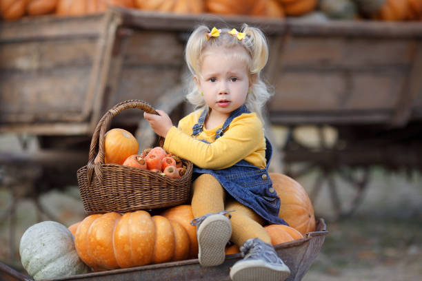 istock Cute little girl having fun with huge pumpkins on a pumpkin patch. 1183723751