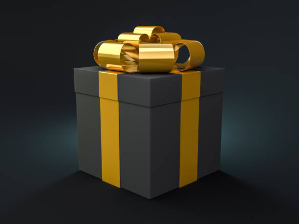 istock Christmas and New Year, gift box on black background. 3D 1183723869