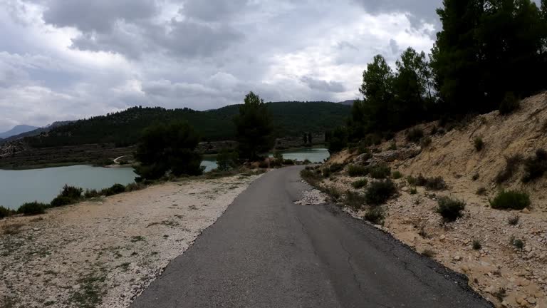 4k, POV driving through a pine wood in Nerpio, close to Tablilla's reservoir.