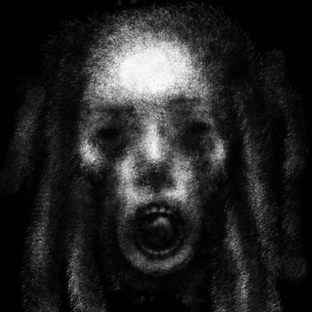 istock Creepy witch face with sticking out tongue. 1183727368