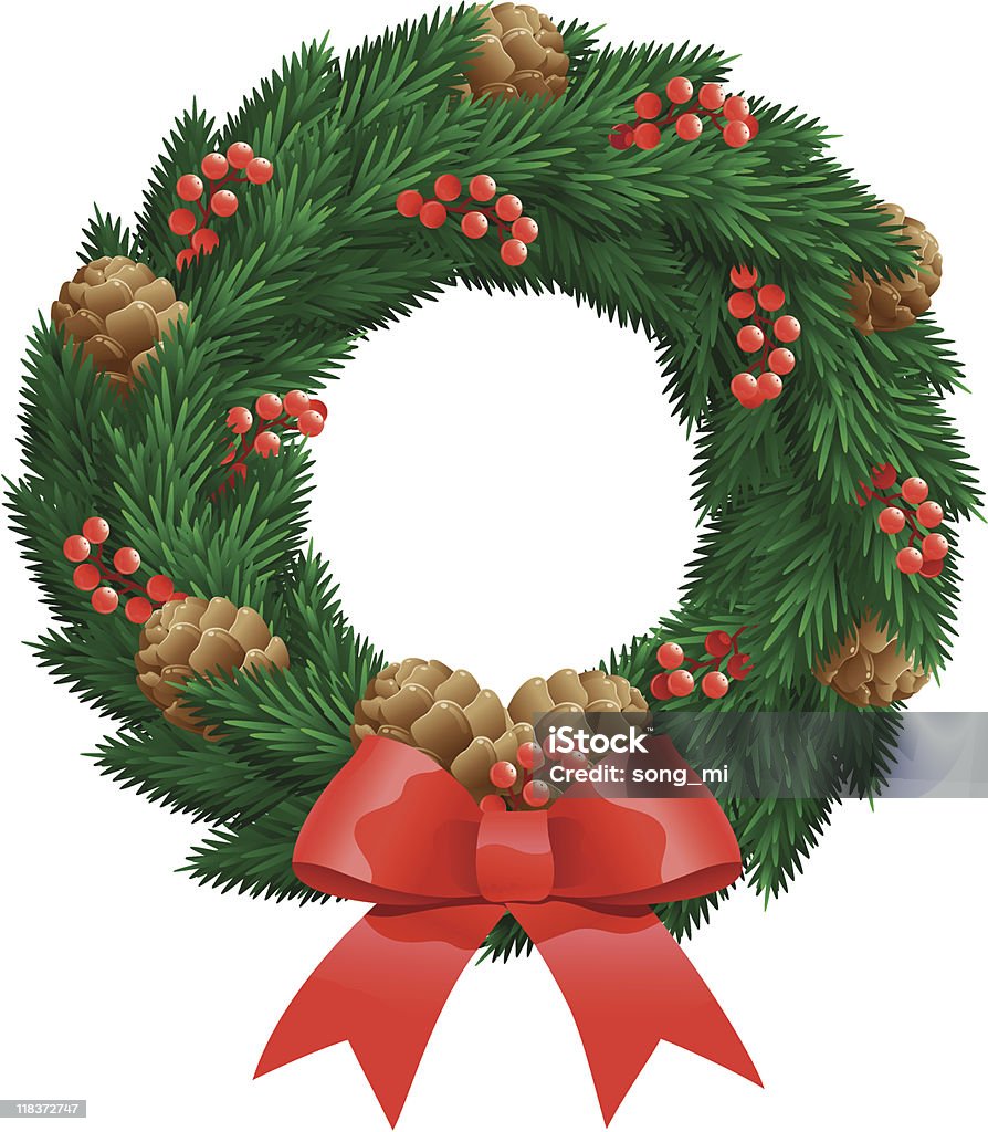 Christmas fir wreath Vector christmas decoration - fir wreath with berries, cones isolated on white background.  File includes high res jpg, eps Abstract stock vector