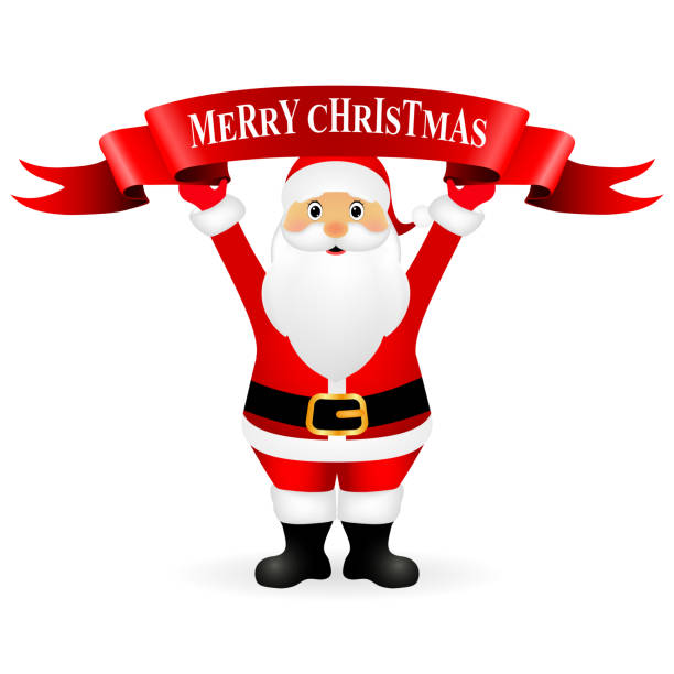istock Santa Claus holding a ribbon with  congratulation on Christmas 1183727543