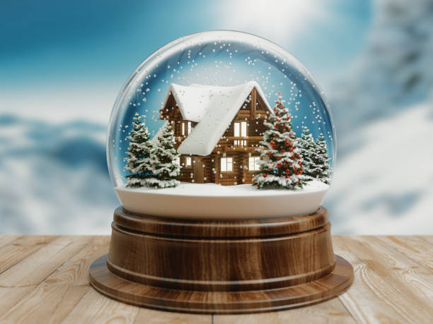 istock Beautiful snow ball or snowglobe with snowfall and Christmas tree inside. 3d rendering 1183728605