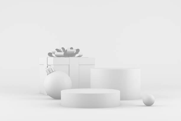 3D Empty Product Stand, Platform on white background, Christmas Concept