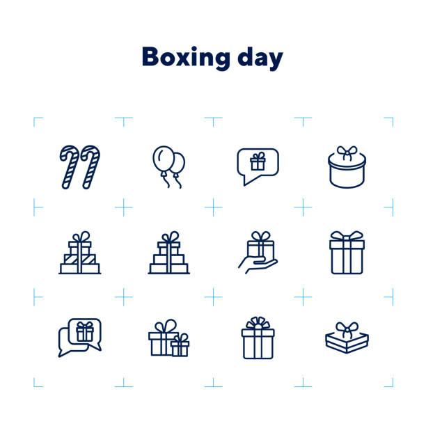 illustrations, cliparts, dessins animés et icônes de ensemble d'icône de ligne de jour de boxe - christmas symbol icon set christmas present