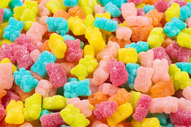 istock Jelly sweats bears background. Top view. 1183733257