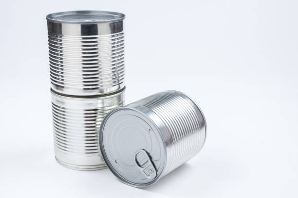 istock Group of silver canned food on white background. 1183733308