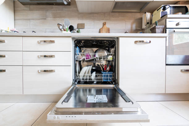 istock Opened dishwasher with clean dishes 1183734188