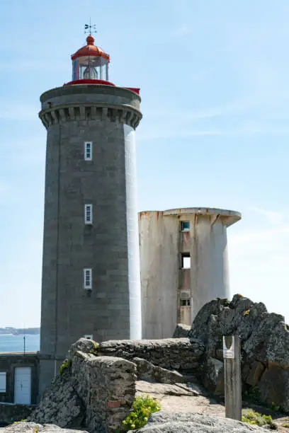 Plouzane / Finistere / France - 22 August, 2019: vertical view of the Petit Minou lighthouse on the Brittany coast