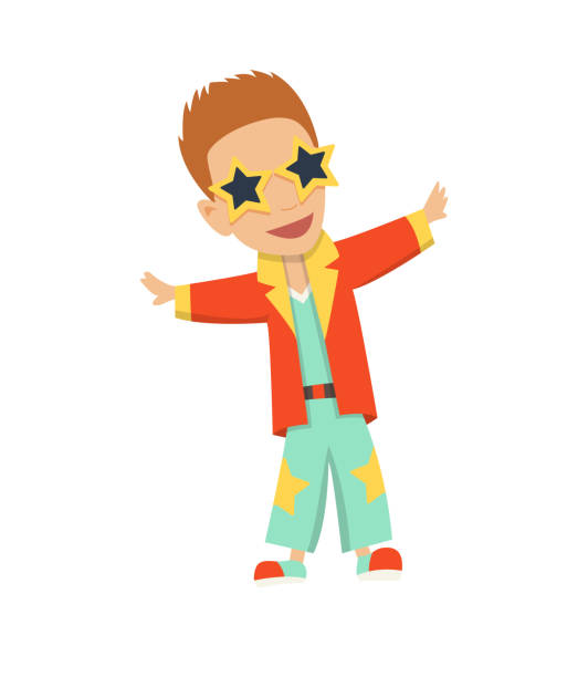 ilustraciones, imágenes clip art, dibujos animados e iconos de stock de ilustración vectorial de bailarín de discoteca de dibujos animados con gafas de estrella - dance fever