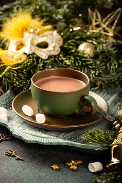 istock Christmas greeting card with hot chocolate milk 1183735830