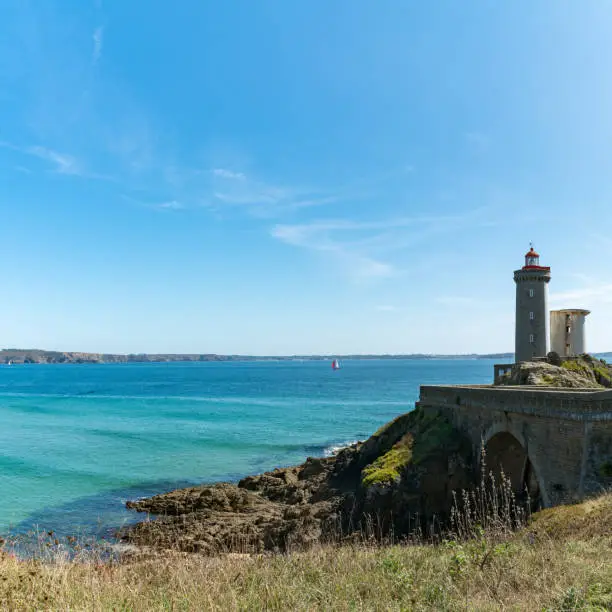 Plouzane / Finistere / France - 22 August, 2019: the Petit Minou lighthouse on the Brittany coast