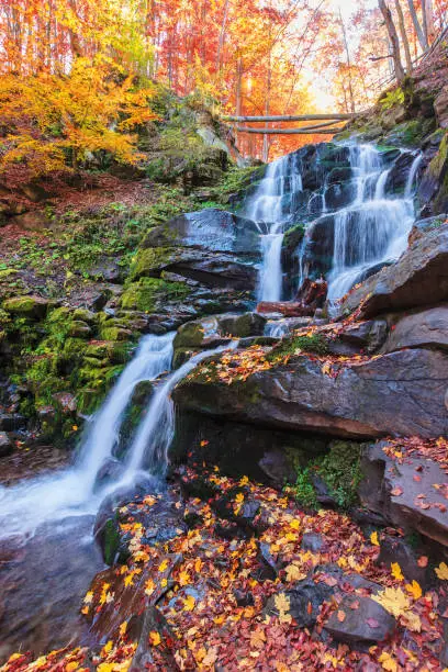 Photo of waterfall Shypot of Carpathian mountains in autumn