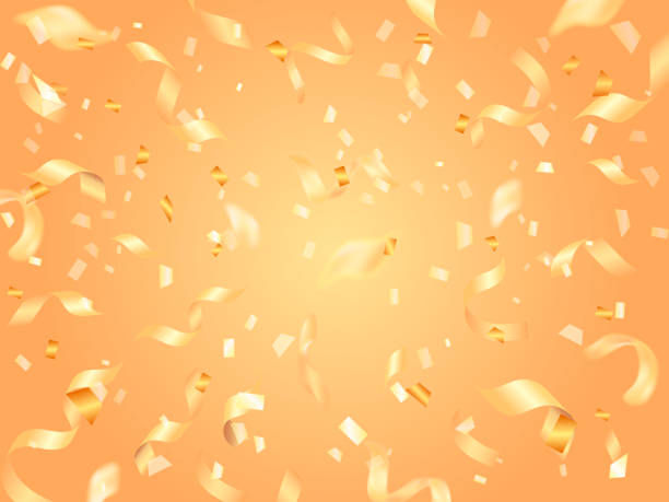 istock Golden confetti and serpentine background. Vector illustration banner or postcard 1183736823