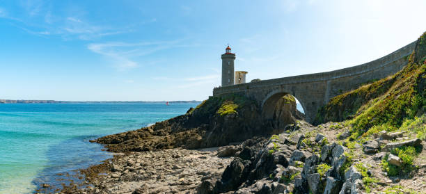 panorama view of thr Petit Minou lighthouse on the Brittany coast Plouzane / Finistere / France - 22 August, 2019: panorama view of thr Petit Minou lighthouse on the Brittany coast brest brittany stock pictures, royalty-free photos & images