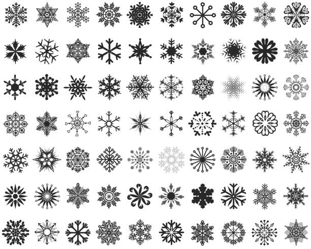 Detailed Big Snowflakes Set Dark grey Snowflake Icons sterne stock illustrations