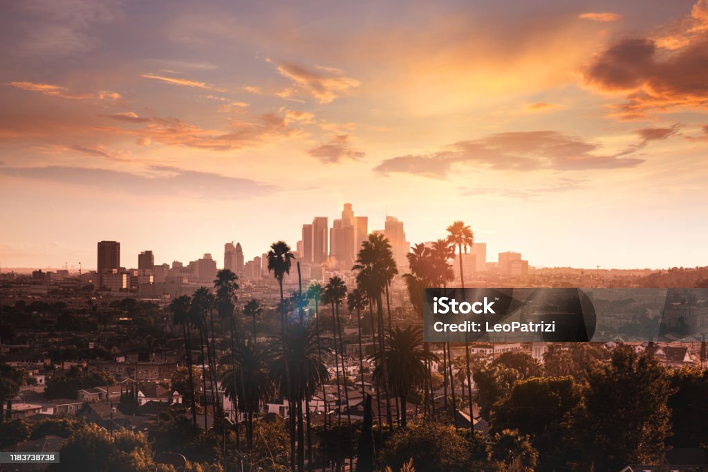 Los Angeles cityscape at dusk City Of Los Angeles Stock Photo