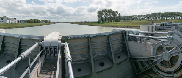 istock river locks and weir to regulate water flow in canal system 1183739917