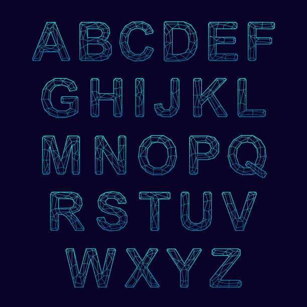 크리스탈 텍스처 글꼴입니다. 라틴문자와 벡터 알파벳. 모자이크 글꼴입니다. - alphabet letter crystal isolated stock illustrations