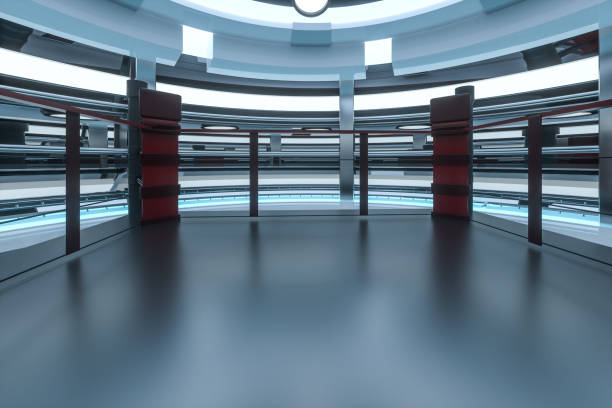 istock The arena in a dark room, 3d rendering. 1183743783