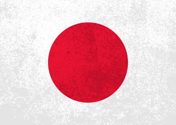 флаг японии со старой текстурой гранжа - japanese flag flag japan illustration and painting stock illustrations