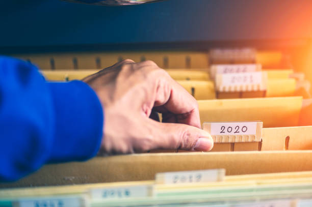 istock Year 2020 documents placed in a file cabinet at the office. 1183749299