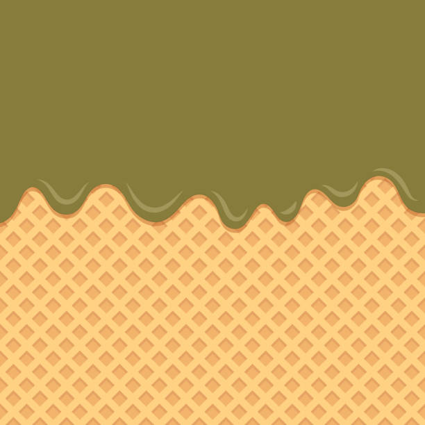 illustrazioni stock, clip art, cartoni animati e icone di tendenza di il tè verde che scorre si scioglie sullo sfondo del wafer. - ice cream dark backgrounds close up