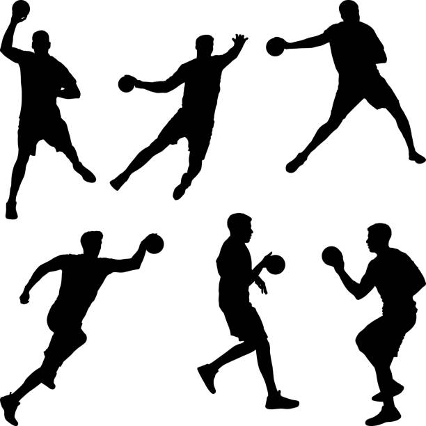 bildbanksillustrationer, clip art samt tecknat material och ikoner med handbollsspelare - handball