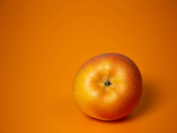 istock one red and yellow apples isolated on an orange background 1183753214