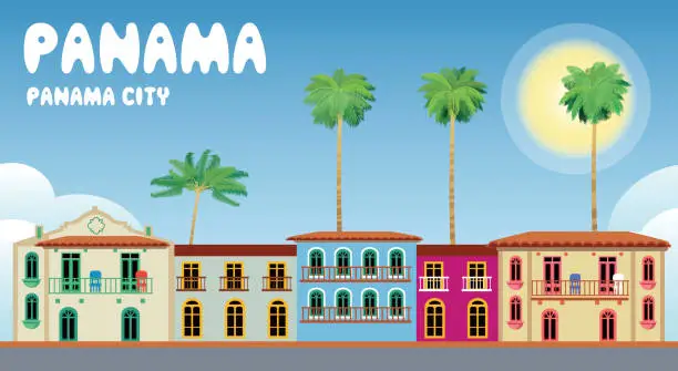 Vector illustration of Panama City and Palm Tree