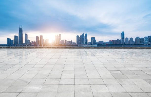 istock Empty floor and modern office building ,qingdao,china 1183755653