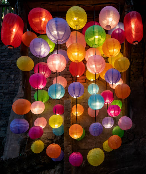 istock Colorful lanterns hang on the wall 1183755863