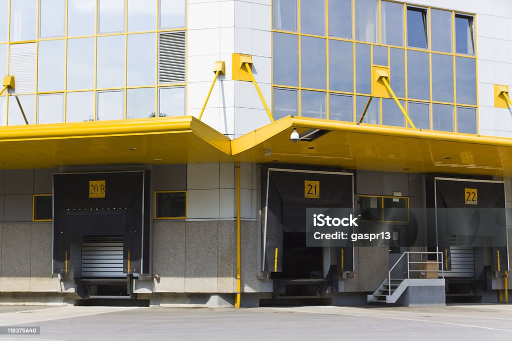 Yellow outlined modern loading docks modern loading docks Camera - Photographic Equipment Stock Photo