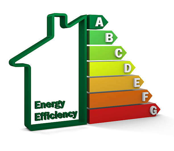 Half house half bar graph showing energy efficiency stock photo