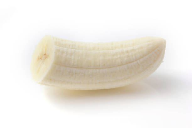 istock Half peeled banana on a white background isolate 1183760479