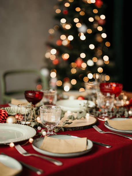 istock Christmas table place setting prepared for dinner party 1183761959