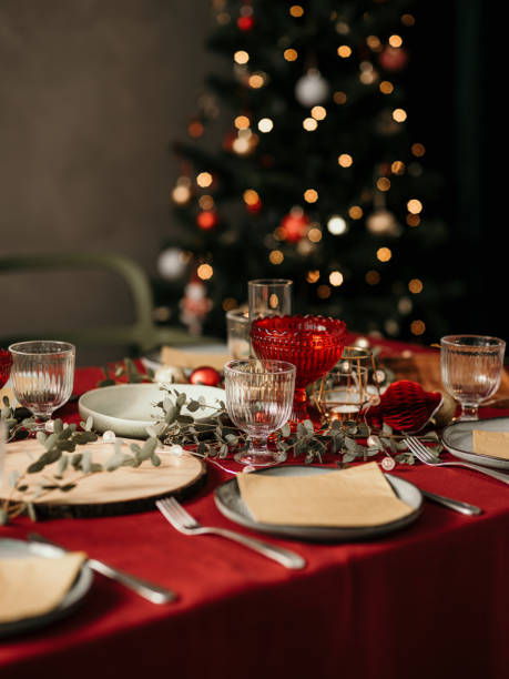 istock Christmas table place setting prepared for dinner party 1183762655