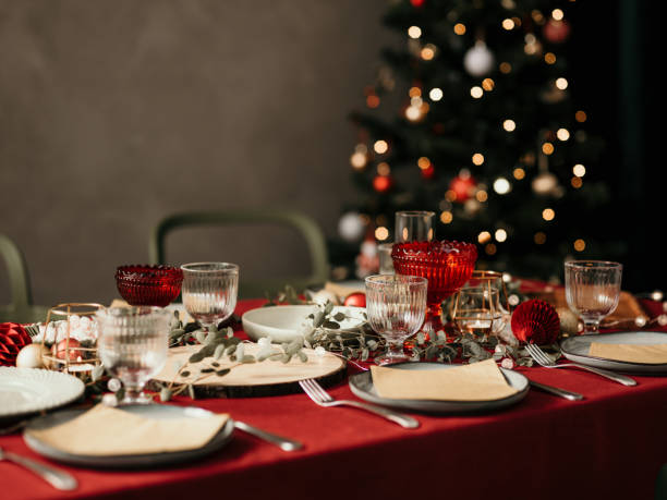 istock Christmas table place setting prepared for dinner party 1183763440
