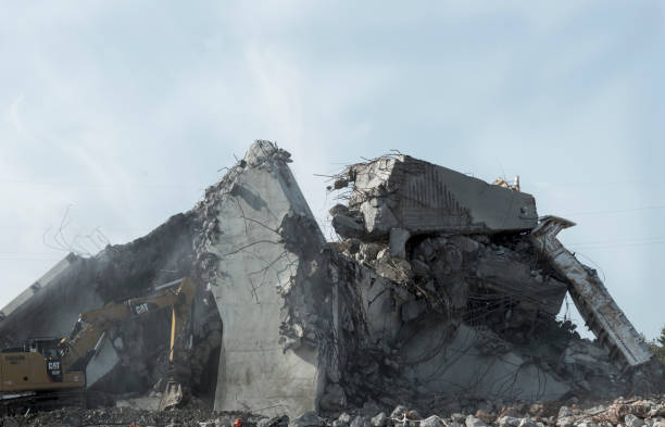 Genoa, Italy,22 August 2019: these are the ruins of the Ponte Morandi which remained after the controlled explosion of 28 June 2019; I photographed them from Via Porro, while they were disposed of.