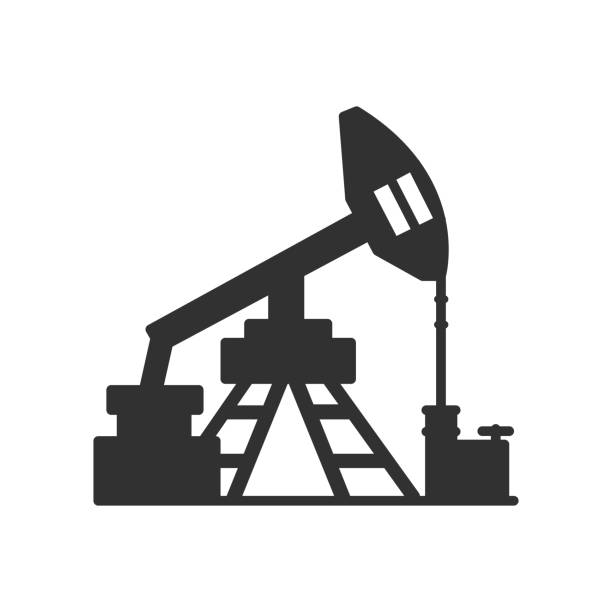 ilustraciones, imágenes clip art, dibujos animados e iconos de stock de oil derrick. bien bomba. icono monocromo - pozo de petróleo