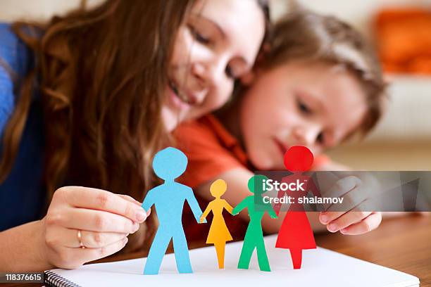 Paper Family Stock Photo - Download Image Now - Adult, Boys, Chain - Object