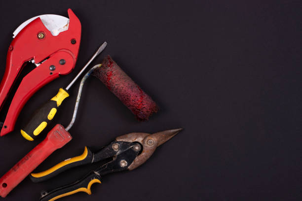 istock Hand tools on a black background. Free space for an inscription. 1183774159