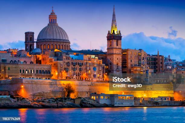 Malta Mediterranean Travel Destination Valletta With Cathedral Of Saint Paul Stock Photo - Download Image Now