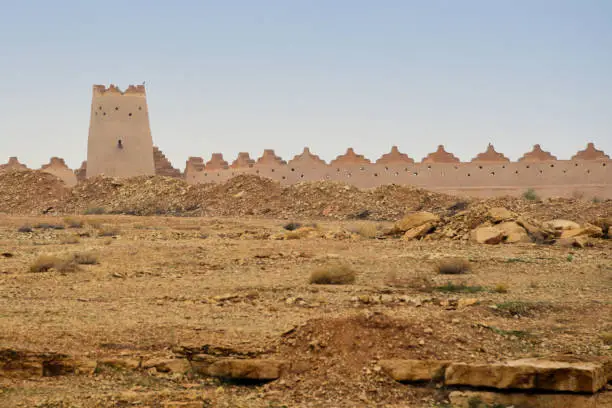 Photo of Ad Diriyah city walls - tower and battlement , At-Turaif District, UNESCO World Heritage Site, Riyadh, Saudi Arabia